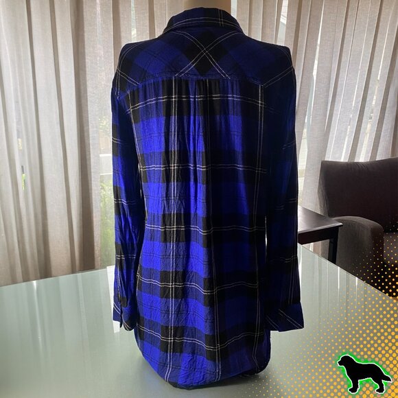 Rails Blue and Black Plaid Flannel Shirt Top Button Down Size M Medium - Picture 3 of 5